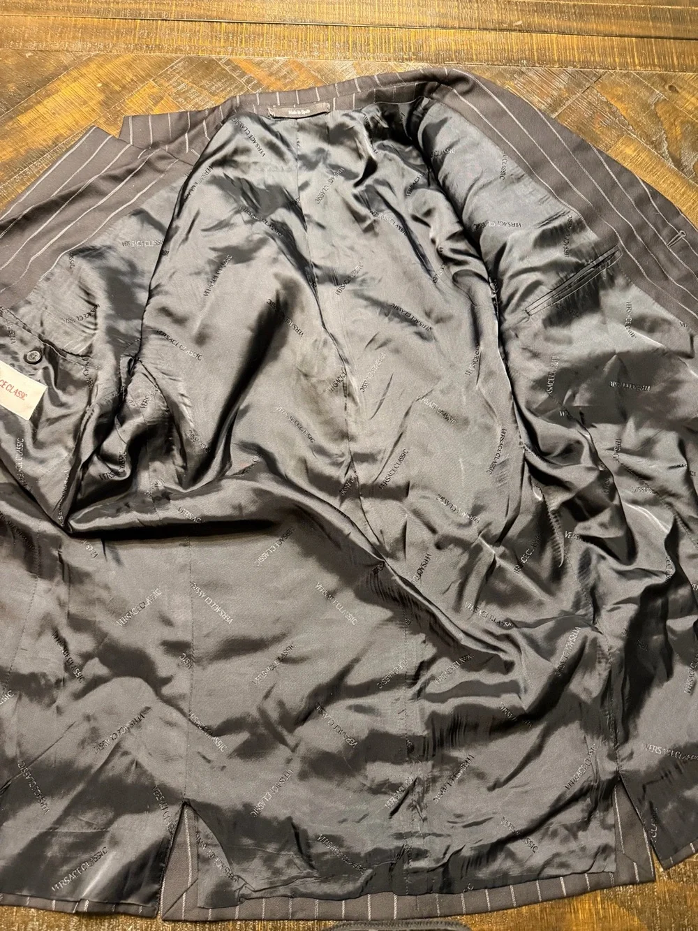 Versace Black Pinstripe Suit Jacket